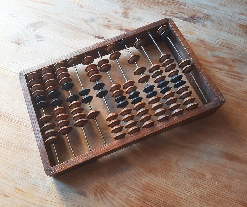 Old Russian abacus antique – wooden calculator ribbed beads brass straps - Other - Wood Brown