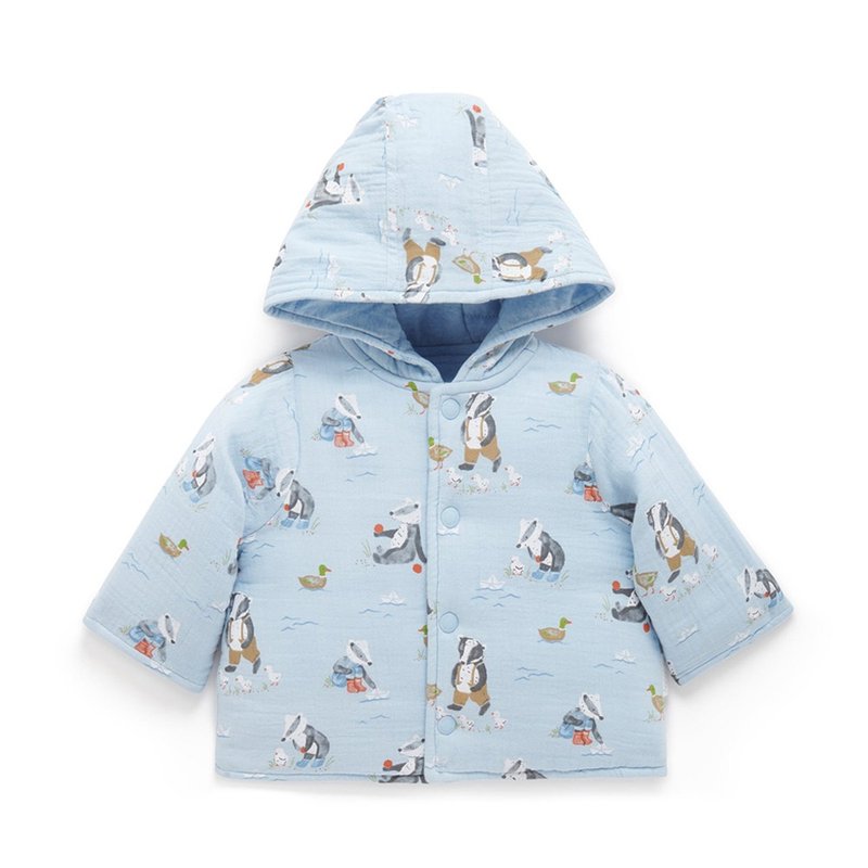 Australian Purebaby organic cotton double-sided hooded jacket for infants and children 6M~2T Pink Blue Badger - เสื้อโค้ด - ผ้าฝ้าย/ผ้าลินิน 