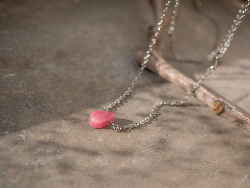 Rhodochrosite Teardrop Necklace, 925 silver, boho jewelry, capricorn birthstone - 項鍊 - 寶石 粉紅色