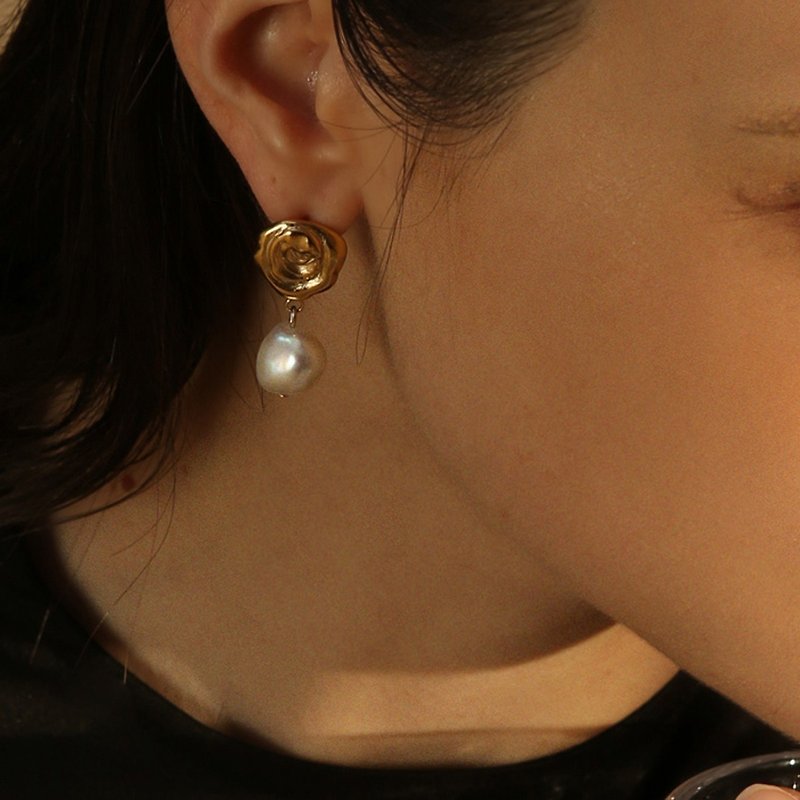 【Mellobject】巴洛克珍珠短款耳環耳夾耳釘 - 耳環/耳夾 - 其他金屬 金色
