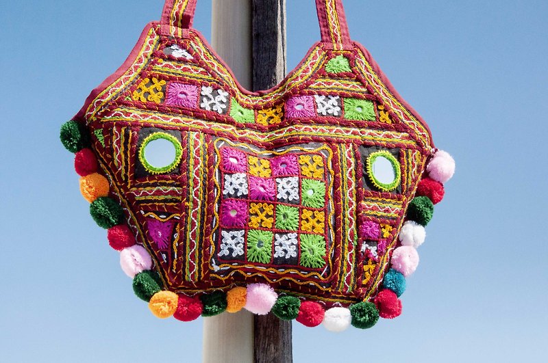 Hand-embroidered cross-body bag, ethnic wind bag, side backpack, shoulder bag, handmade bag, embroidery bag-desert mirror - กระเป๋าแมสเซนเจอร์ - ผ้าฝ้าย/ผ้าลินิน หลากหลายสี