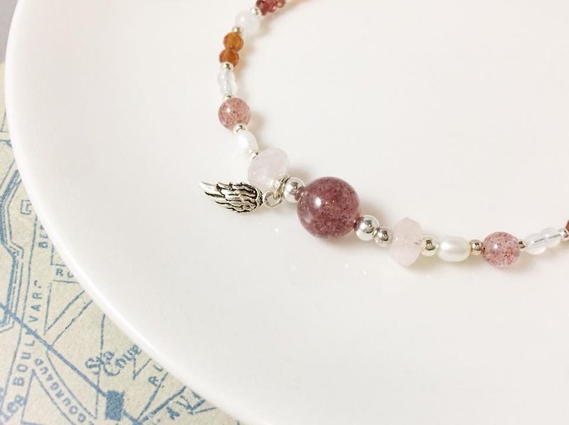 MH sterling silver natural stone custom series _ pink sky _ strawberry crystal - Bracelets - Gemstone Pink