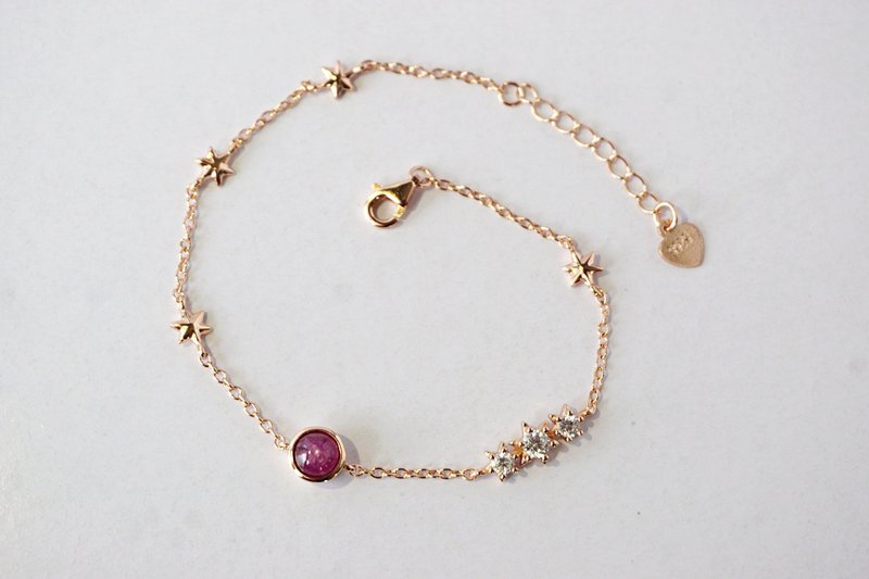 Natural Ruby Bracelet Sterling Silver 925 With Rosegold Plated. - 手鍊/手環 - 純銀 粉紅色