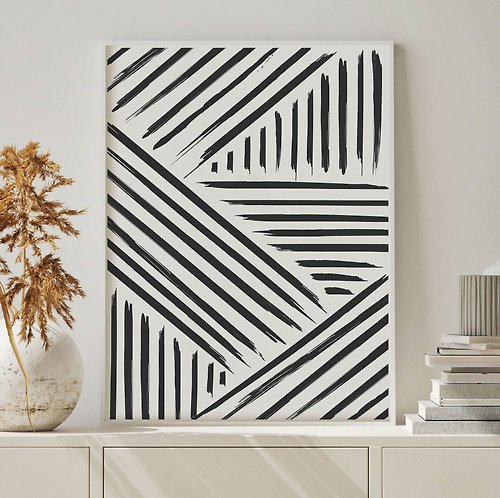 夏日神殿 Abstract art, line, modern art, black and white _jpg file_ minimalist painting