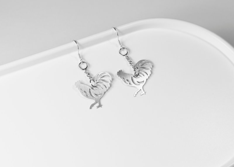 Chinese Zodiac-Chicken Earrings [Mini Style]_Animal Series_造题 - ต่างหู - โลหะ สีเงิน