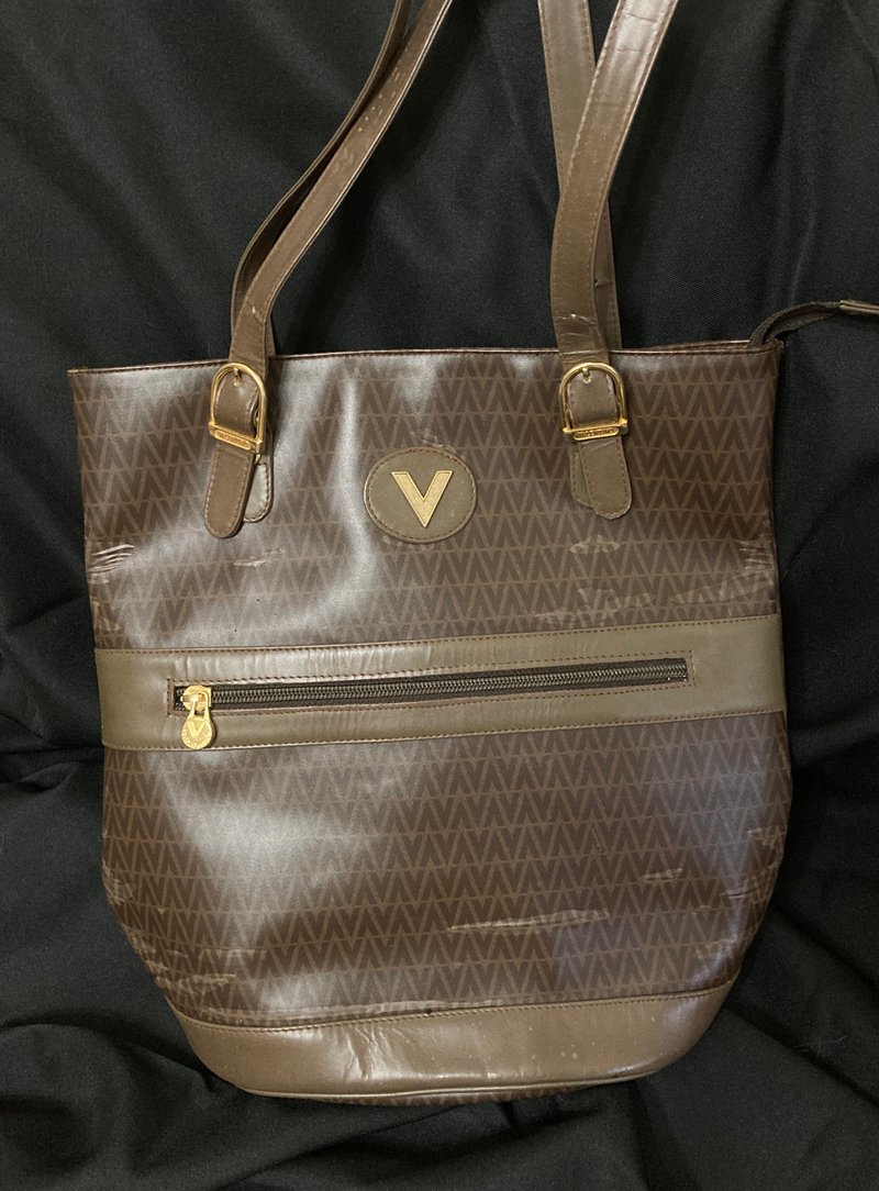 Valentino Garavani 咖啡色 老花 印花 橡膠皮 古董包 vintage - 手提包/手提袋 - 其他材質 咖啡色