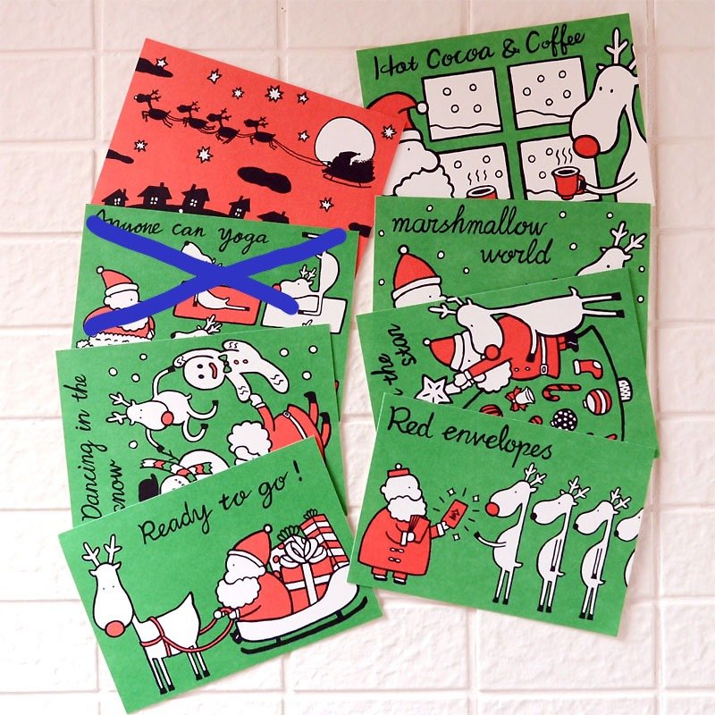 クリスマス - ヘラジカとのサンタクロースは、（最終セットに7）パッケージをはがき - カード・はがき - 紙 グリーン