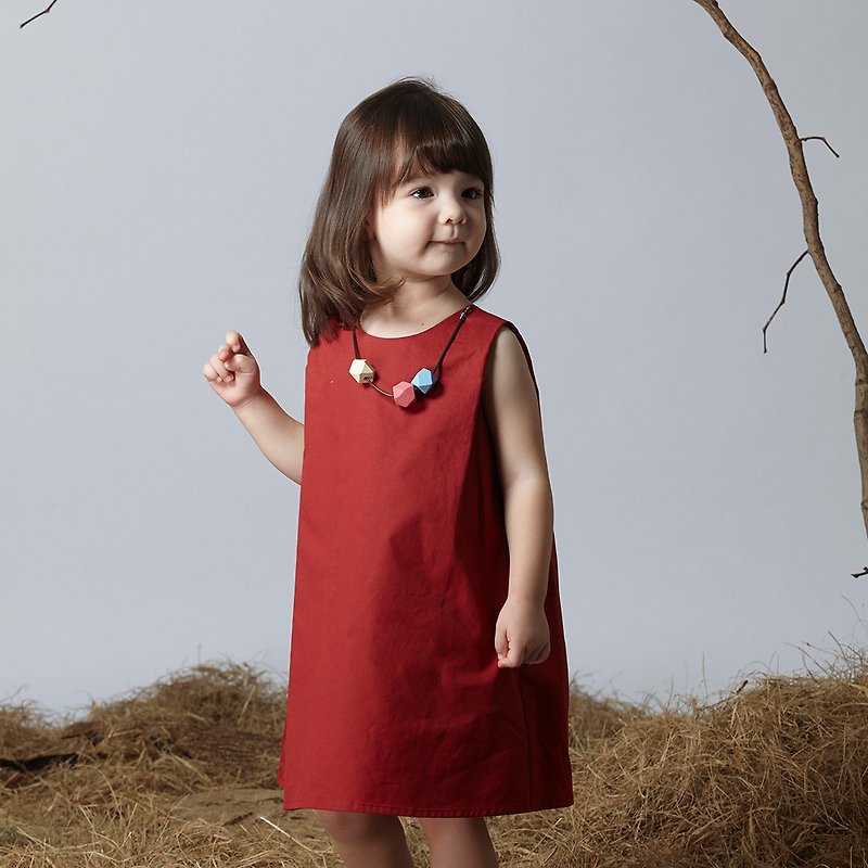 Ángeles- classic A-line inlaid wooden beads vest dress (2-6 years old) - อื่นๆ - ผ้าฝ้าย/ผ้าลินิน 