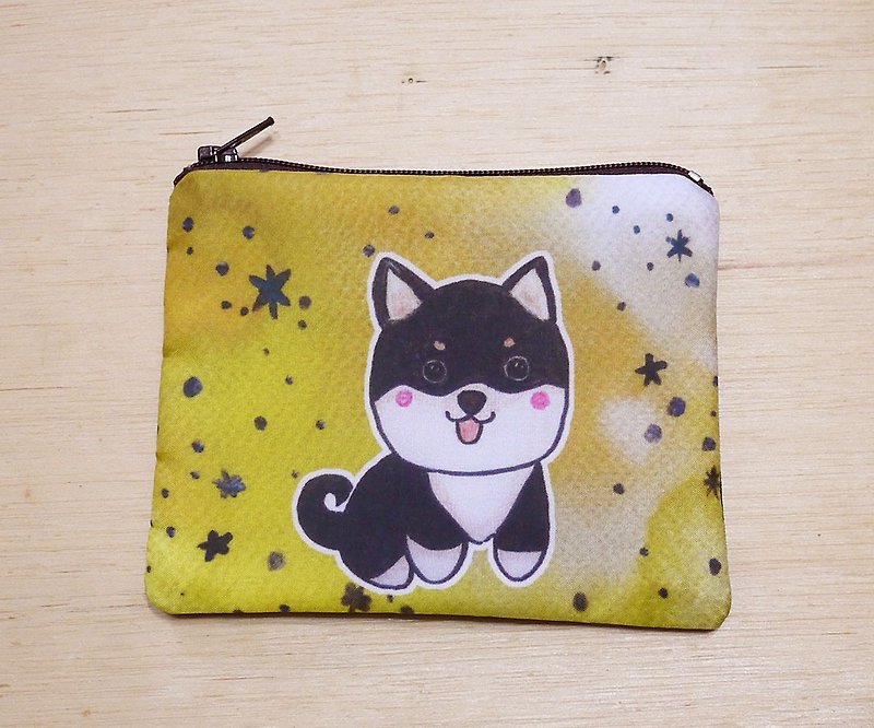 {Customizable handwritten name} Hand-painted rendering watercolor style pattern black Shiba Inu key case coin purse card case - Coin Purses - Other Materials Multicolor