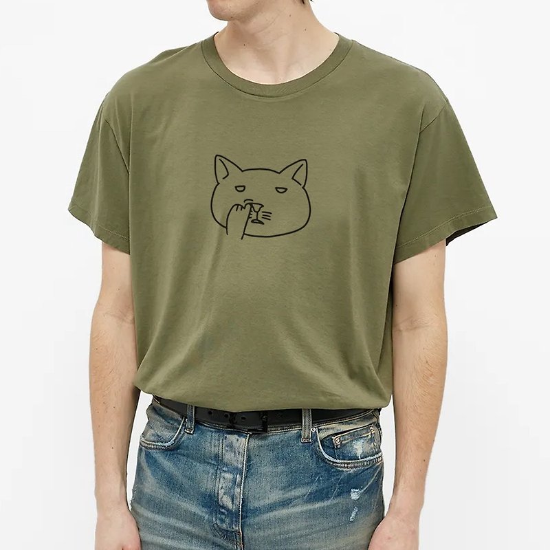 Nose Picking Cat Army Green t shirt - Men's T-Shirts & Tops - Cotton & Hemp Green