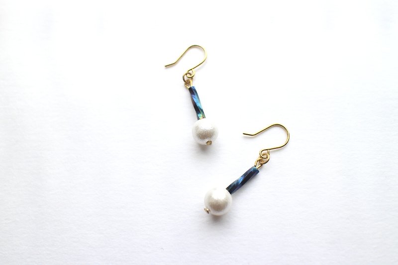小海洋-棉花珍珠 黃銅耳環-可改夾 - 耳環/耳夾 - 其他金屬 多色