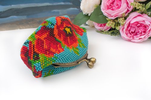 Beaded coin purse Kiss lock coin purse Orange wallet Kisslock pouch Clasp  wallet - Shop BagsArtDeco Coin Purses - Pinkoi