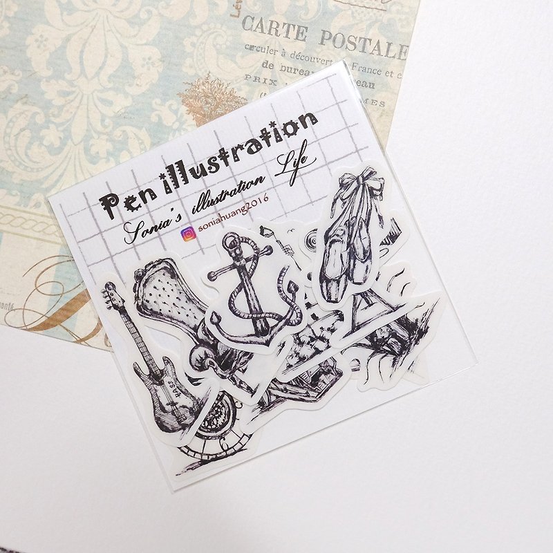 Pen illustration hand-drawn stickers - สติกเกอร์ - กระดาษ 
