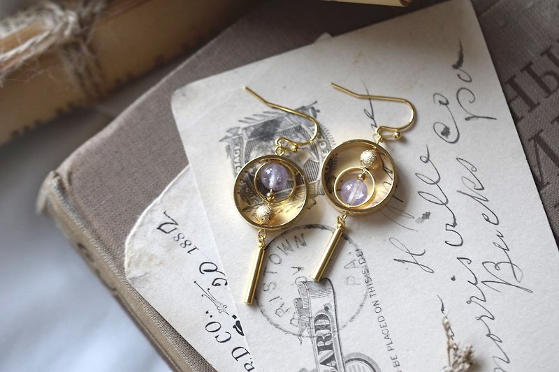 18k GP Little Planet Amethyst Earrings / Clips-on Earrings - Earrings & Clip-ons - Crystal Purple