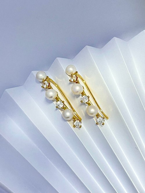 Athena珍珠設計 連珠 天然海水珍珠 akoya S925銀 耳鉤
