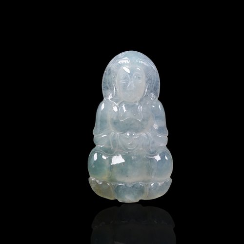 瓔珞翡翠 冰種飄綠翡翠觀音菩薩項鍊 | 天然緬甸玉翡翠A貨 | 送禮