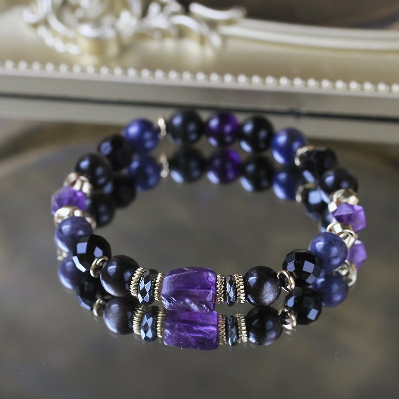 Obsidian amethyst raw agate. Healthy, Wealthy and Luck Crystal Bracelet to Avoid Evil and Villain - Bracelets - Crystal Black