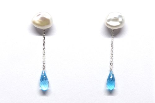 SV925雨雲真珠ブルートパーズブリオレットピアス【Pio by Parakee】baroque pearl blue topaz