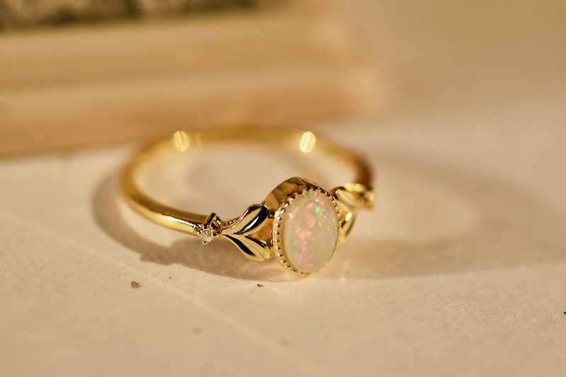 Sprouts Opal Ring - 925 Sterling Silver - Gold Plated - แหวนทั่วไป - เครื่องเพชรพลอย 