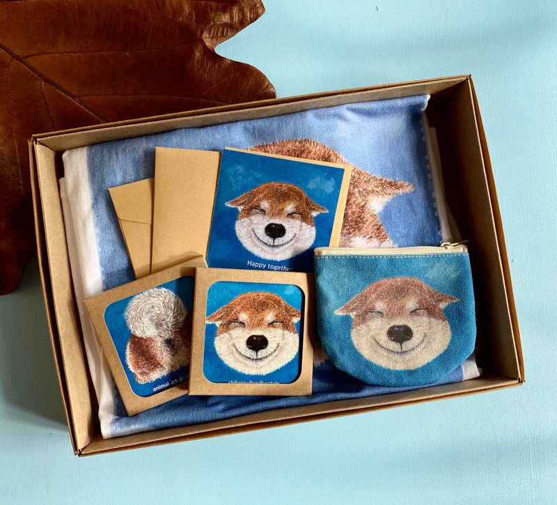 【週年慶-goody bag】柴犬畫作手工訂製商品福袋C - 女 T 恤 - 棉．麻 藍色