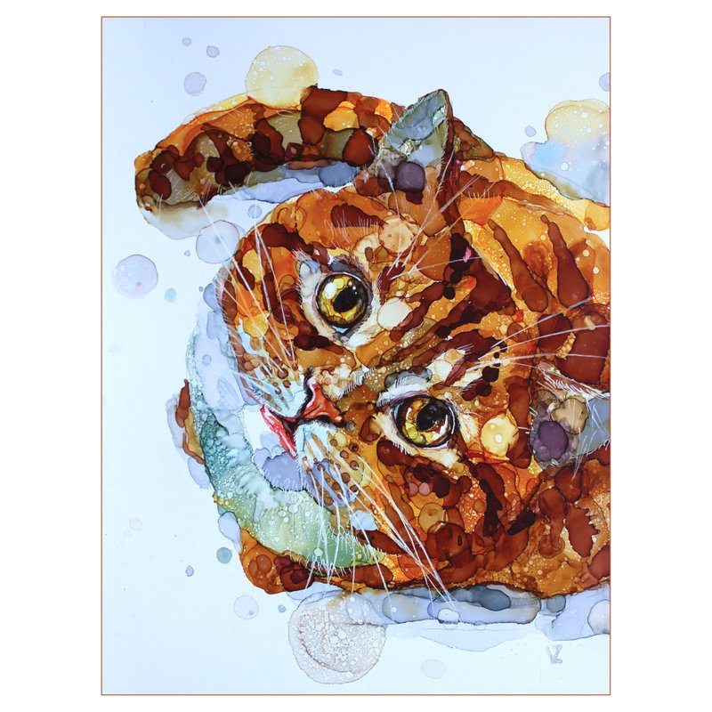 Portrait red cat painting original beautiful cat personalized pet portrait 40*30 - ตกแต่งผนัง - วัสดุอื่นๆ สีส้ม