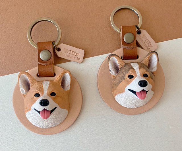 Customized Handmade Leather Corgi Dog Keychain