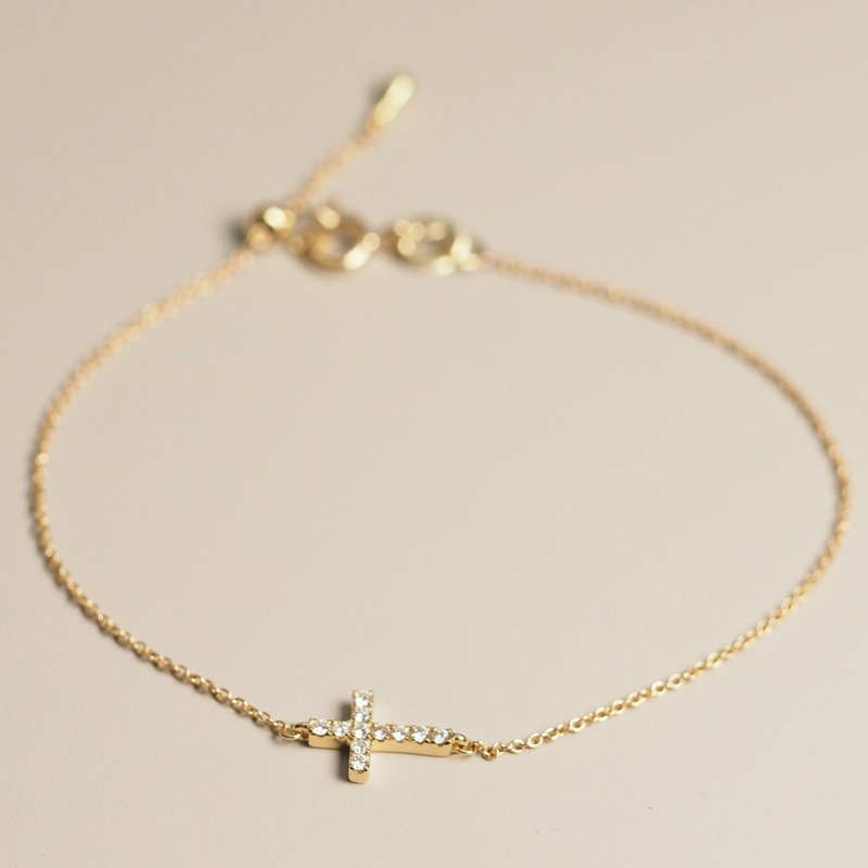 18K金鑽石十字架手鏈 18K Gold The Diamond Cross Bracelet - 手鍊/手環 - 貴金屬 