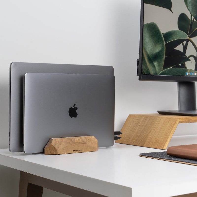 MacBook Dual Vertical Stand / Dock, Dual Laptop Wooden Holder - Computer Accessories - Wood Brown