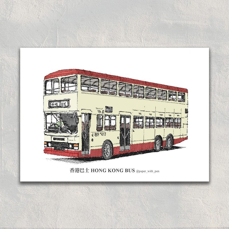 A6 Hong Kong Postcard 香港手繪彩色交通明信片: 香港雙層巴士 - 卡片/明信片 - 紙 