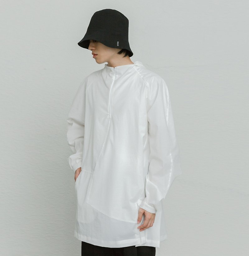 Half Zip Hooded Jacket - Men's Coats & Jackets - Cotton & Hemp White