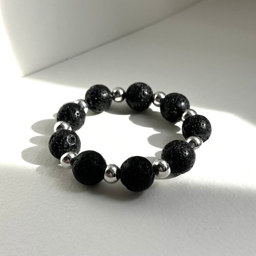 TH JEWELERY 【勇氣和力量】火山岩天然礦石間隔鍍銀手鏈 夢想與行動力 考驗