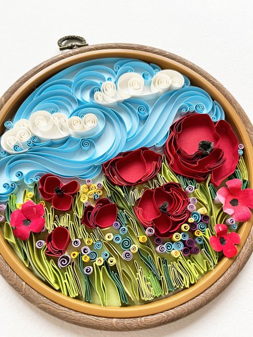 Poppies in field - Wall Art decor - Unique Quilling Paper Filigree