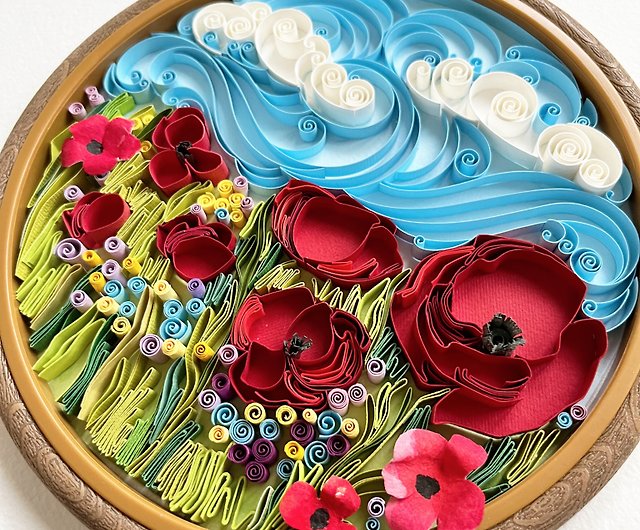 Poppies in field - Wall Art decor - Unique Quilling Paper Filigree