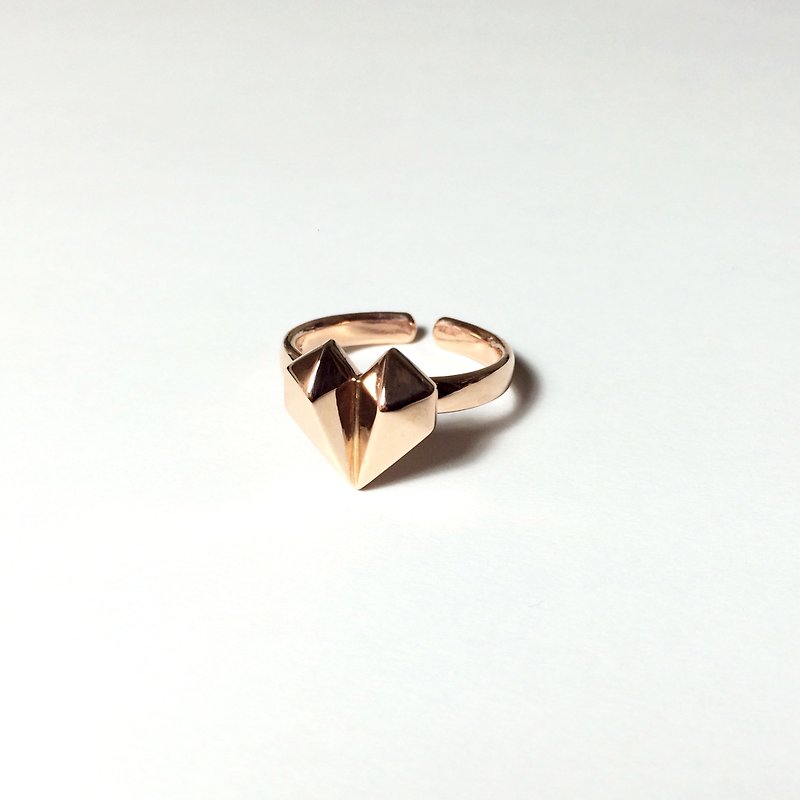 鑽石心形18K玫瑰金戒指 【由本地老工匠製造】 - 戒指 - 玫瑰金 粉紅色