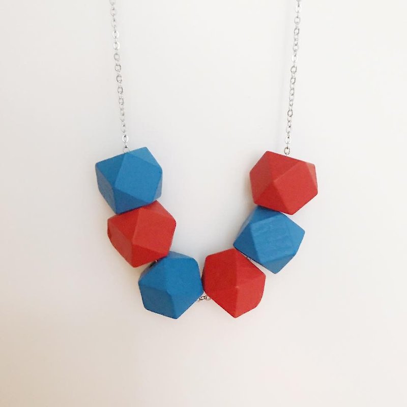 Red Blue Wooden Beans Necklace Chrismas Gift Wedding BFF - Chokers - Paper Blue