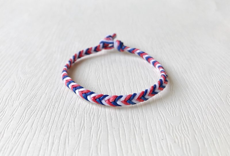 紅白藍 - 蠶絲蠟線 / 手工編織手環 - 手鍊/手鐲 - 防水材質 藍色