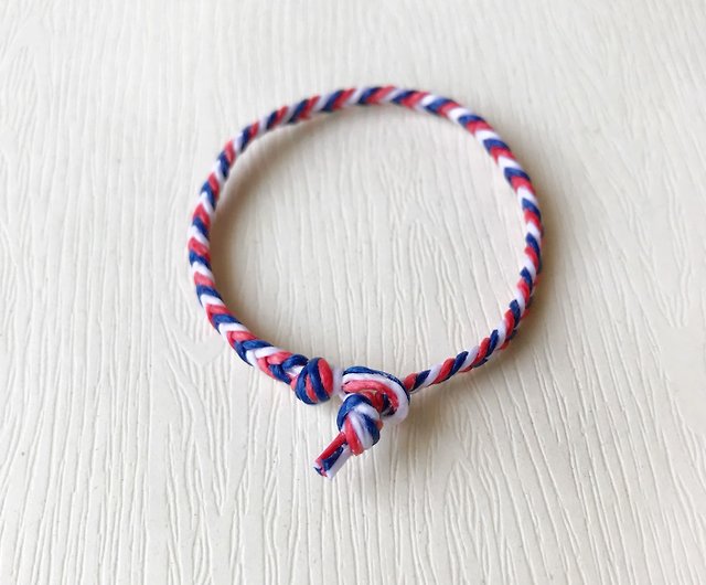 Hand Made Friendship Bracelet String Hand Woven Patterned Red White Blue