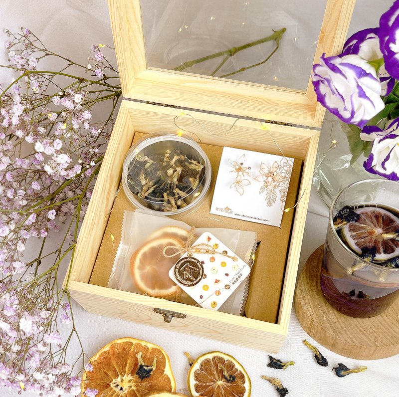 Afternoon Snack│Garden Fruit Afternoon Tea Crystal Flower Earrings/Resin Earrings - Butterfly Pea Flower Set - Tea - Fresh Ingredients White