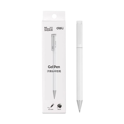 得力Deli 臺灣獨家經銷 得力Deli NU SIGN旋轉中性筆/NS554/白桿黑芯/0.5mm