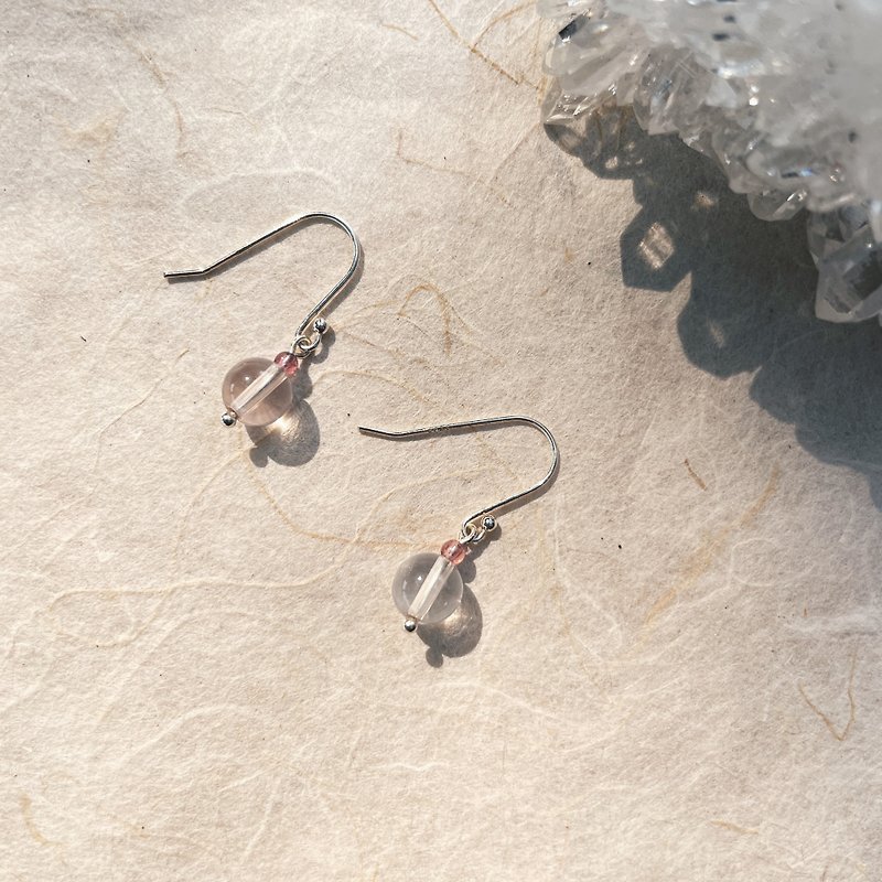 ear flow red tourmaline powder crystal - Earrings & Clip-ons - Crystal Pink