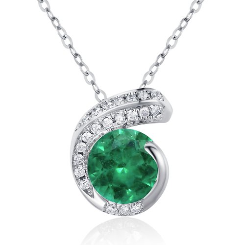 Majade Jewelry Design 祖母綠鑽石C型項鍊-14k白金不規則頸鏈-簡約多層次吊墜-5月生日石