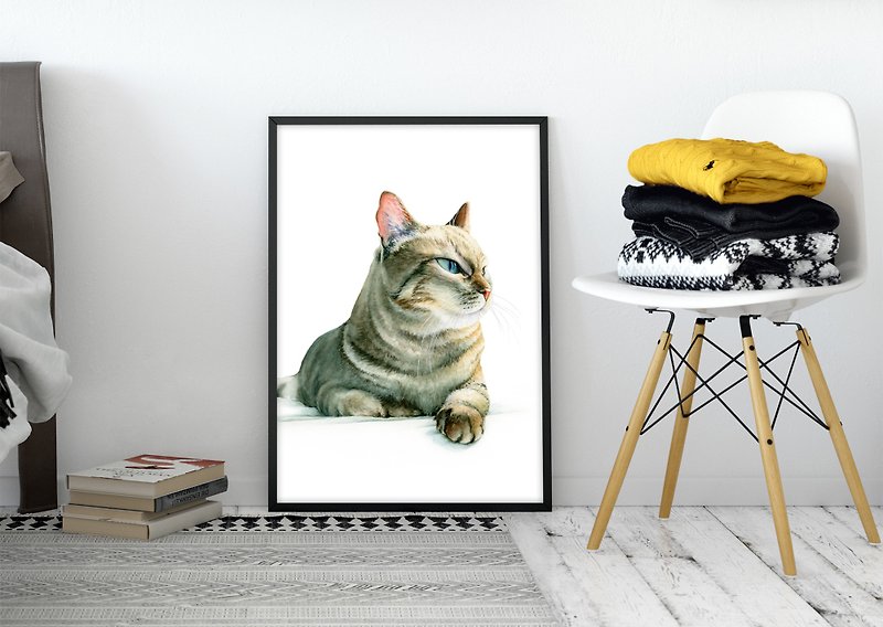 【Chubby】Limited Edition Watercolor Art Print. Pet Portrait Cat Painting. - โปสเตอร์ - กระดาษ 