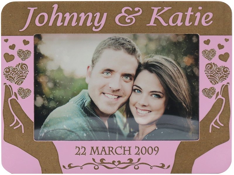 Customized Carved Wood Photo Frame (4R Photo) - Love Is Eternal B Theme x Personalization - Picture Frames - Wood Pink