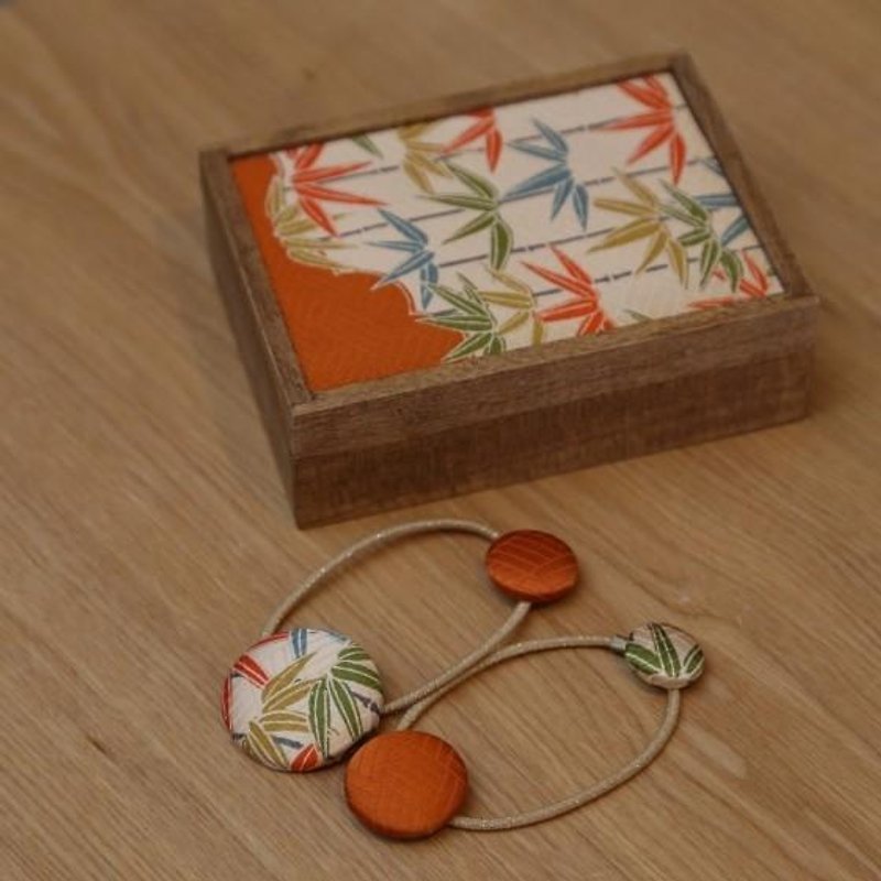 ☆ Only one happy gift in the world ☆ Bamboo pattern growing to the future Kimono hair rubber - Hair Accessories - Silk Orange