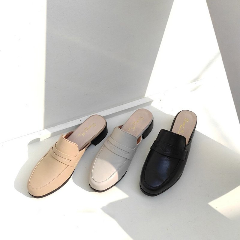 Muller shoes one more day of fake square head Lok Fu Muller shoes milk tea color - Mary Jane Shoes & Ballet Shoes - Genuine Leather 