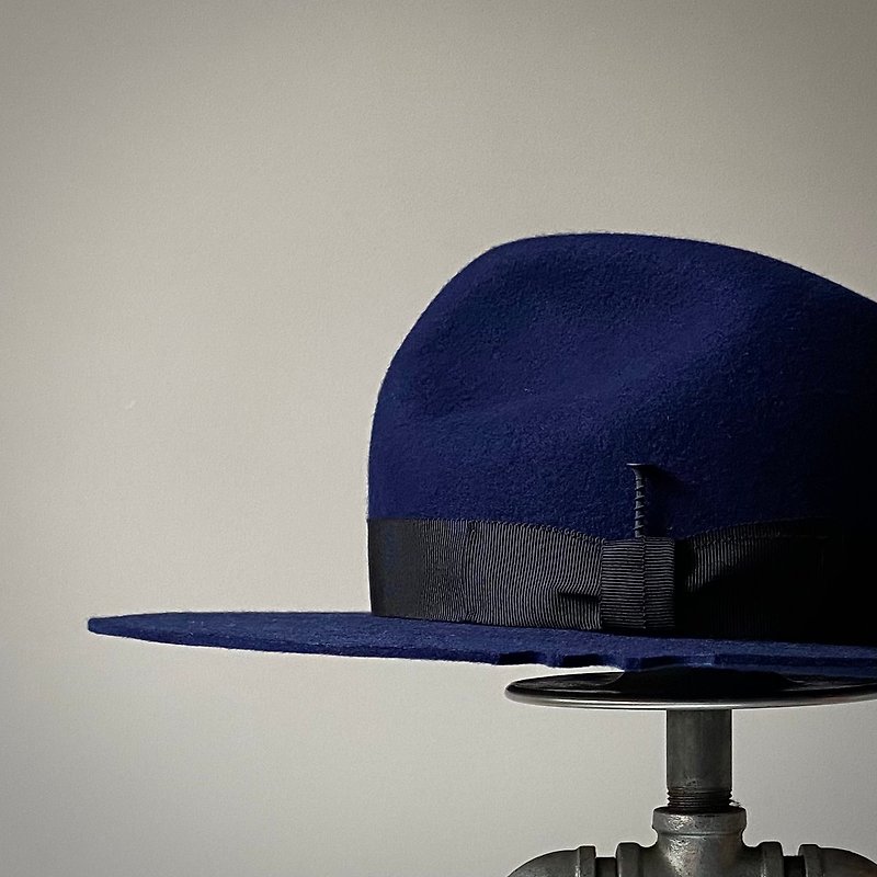 HYOKOU手作り紳士帽子-ダークブルー - 帽子 - ウール ブルー