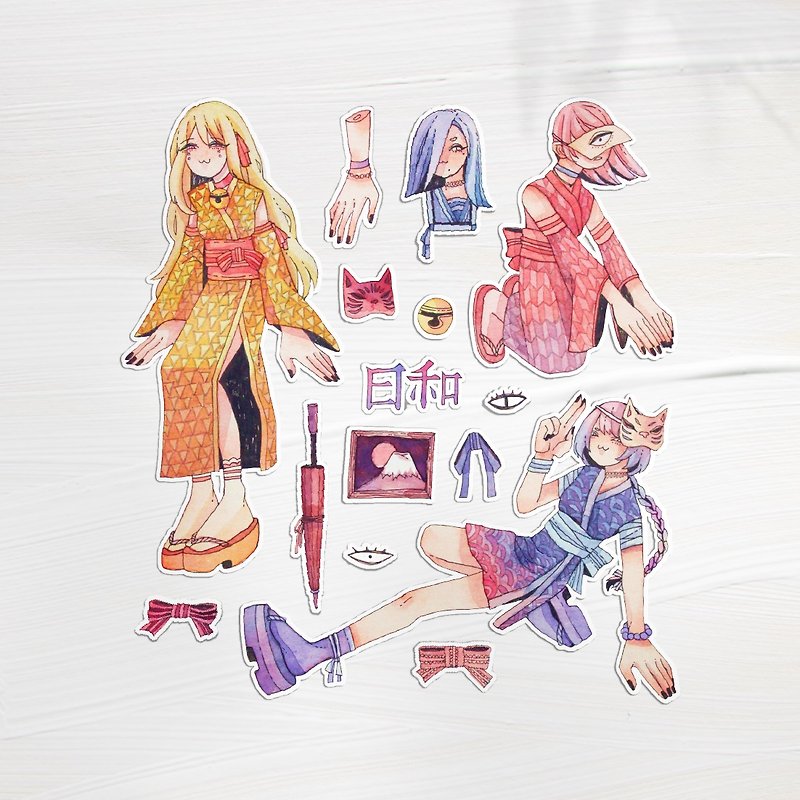 15 pieces of Japanese and hand-painted watercolor stickers - สติกเกอร์ - กระดาษ สีแดง