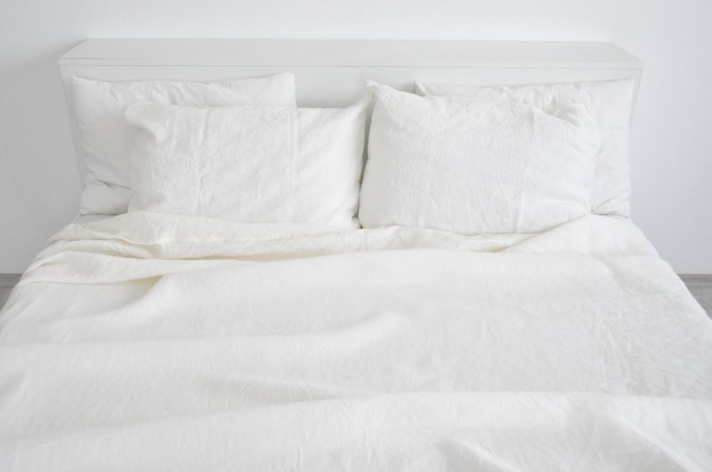 White linen sheet set / Flat+fitted sheet+2 pillowcases / White bedding - 寢具/床單/被套 - 亞麻 白色