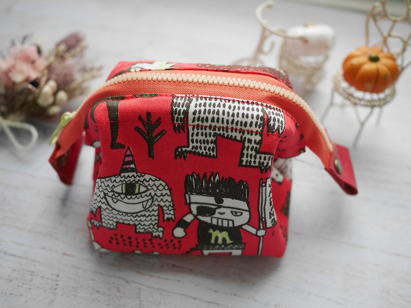 Monster small cosmetic bag. - Toiletry Bags & Pouches - Cotton & Hemp Red