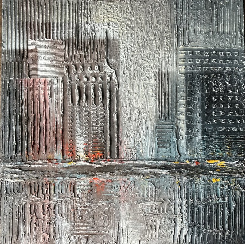 Modern art Original acrylic 3D painting city Handmade artwork Abstract cityscape - 海報/掛畫/掛布 - 壓克力 灰色